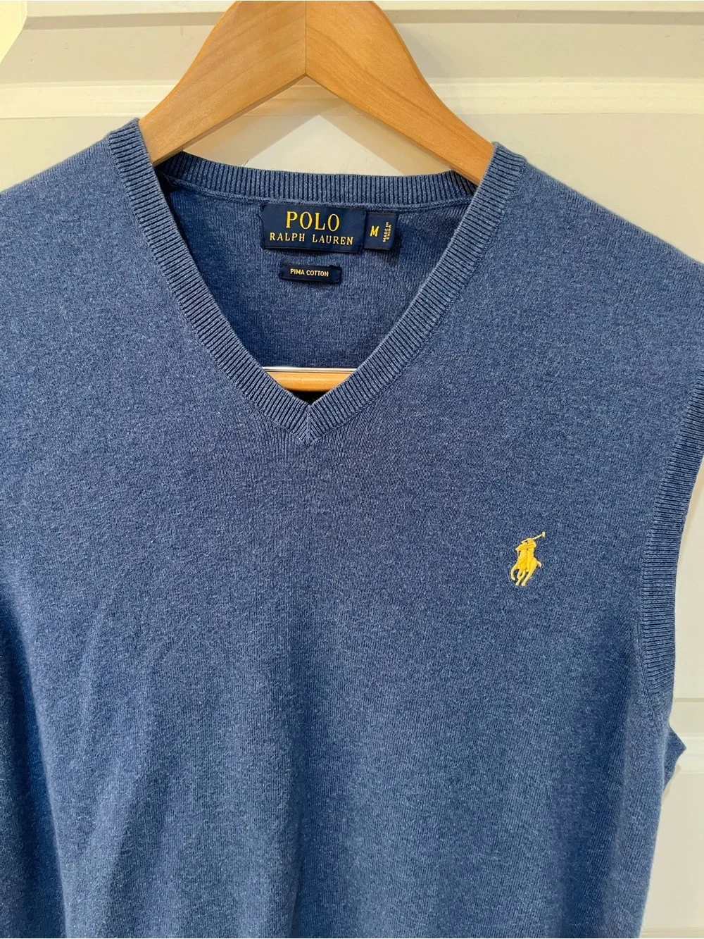 Polo Ralph‎ Lauren Mens Medium V-Neck Sweater Vest Pima Cotton Blue Golf